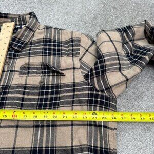 Lands' End Sherpa Lined Flannel Shirt Jacket Shaket Mens XL Brown Plaid Outdoor